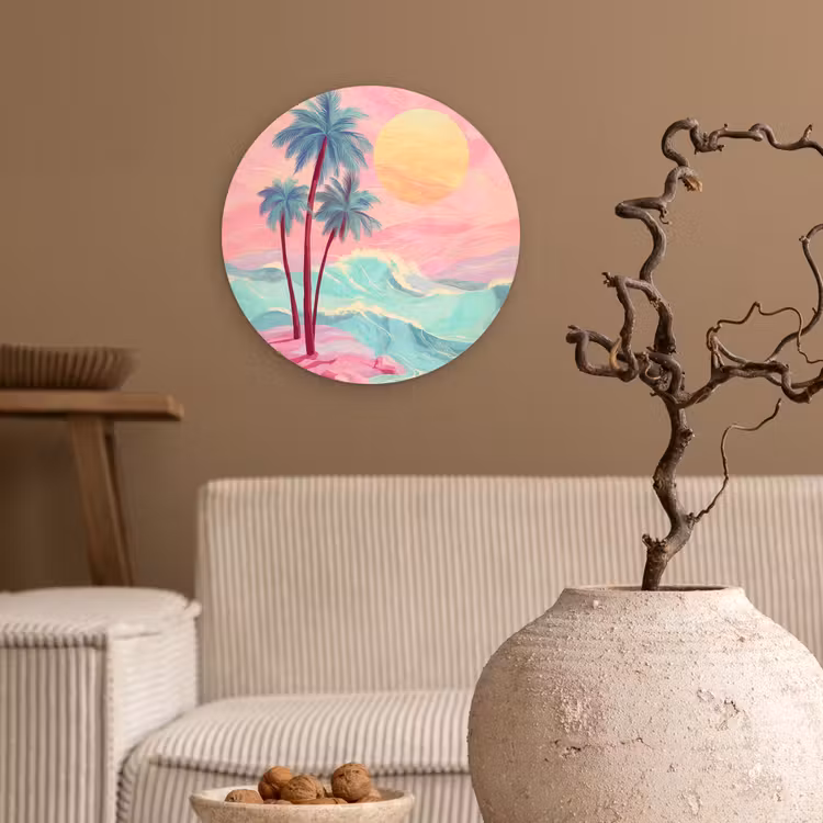 Palmbomen - Golven - Zee Wandcirkel kunststof plaat 5mm dik klein -sfeer1
