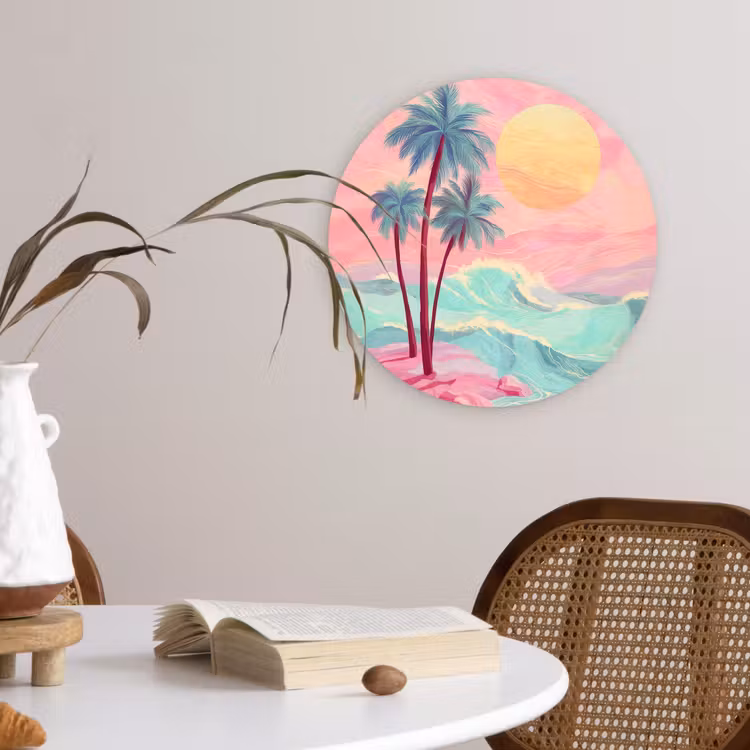 Palmbomen - Golven - Zee Wandcirkel kunststof plaat 5mm dik klein -sfeer4