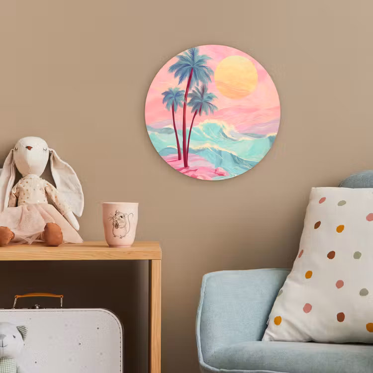Palmbomen - Golven - Zee Wandcirkel kunststof plaat 5mm dik klein -tsfeer1_kind