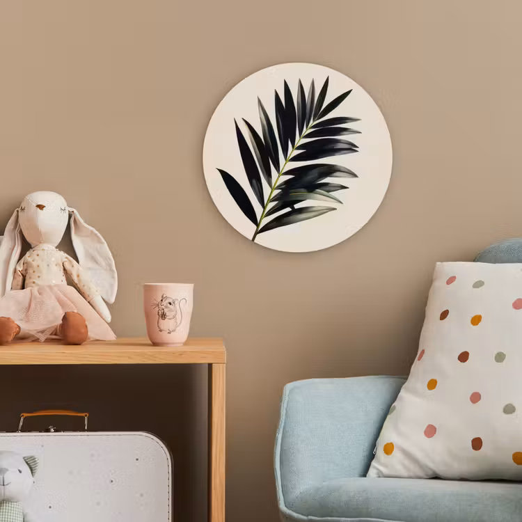 Palmblad - Subtiel - Groen - beige Wandcirkel kunststof plaat 5mm dik klein -tsfeer1_kind