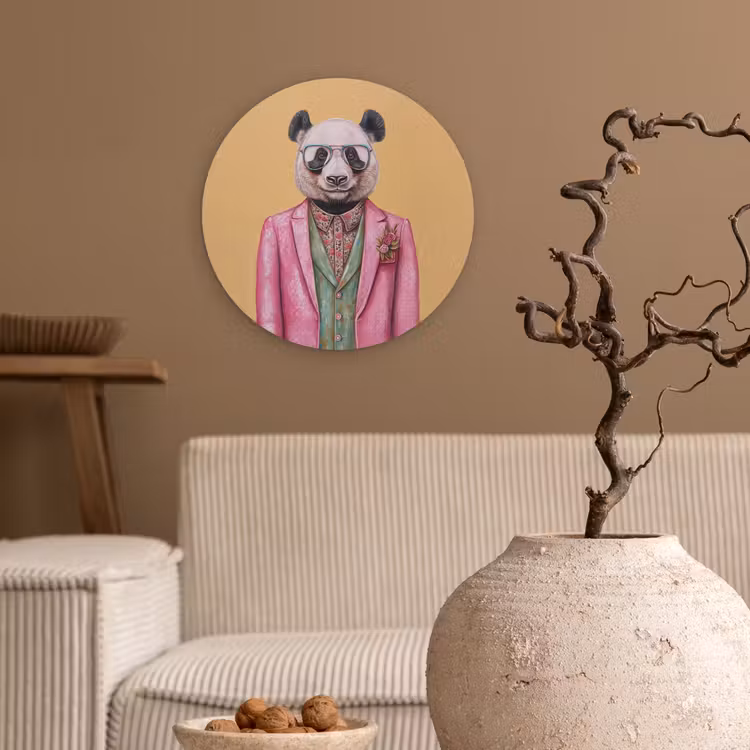 Panda - Pak - Zonnebril - Blauw Wandcirkel kunststof plaat 5mm dik klein -sfeer1