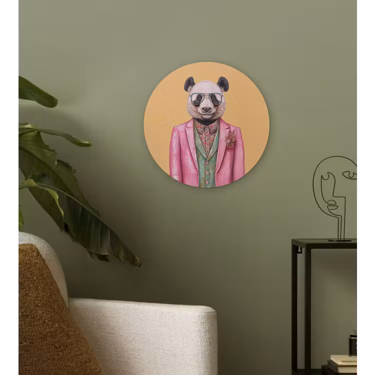 Panda - Pak - Zonnebril - Blauw Wandcirkel kunststof plaat 5mm dik klein -sfeer3