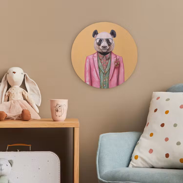 Panda - Pak - Zonnebril - Blauw Wandcirkel kunststof plaat 5mm dik klein -tsfeer1_kind