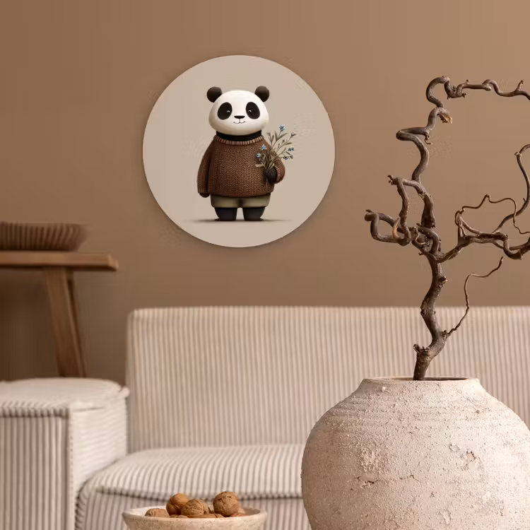Panda - Blauwe bloemen - Zachtheid Wandcirkel kunststof plaat 5mm dik klein -sfeer1