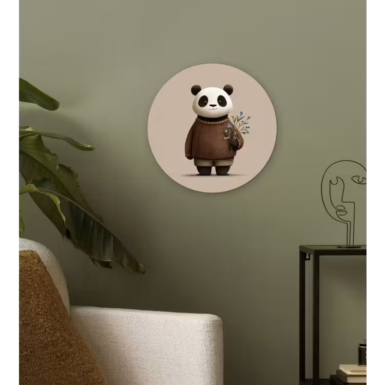 Panda - Blauwe bloemen - Zachtheid Wandcirkel kunststof plaat 5mm dik klein -sfeer3
