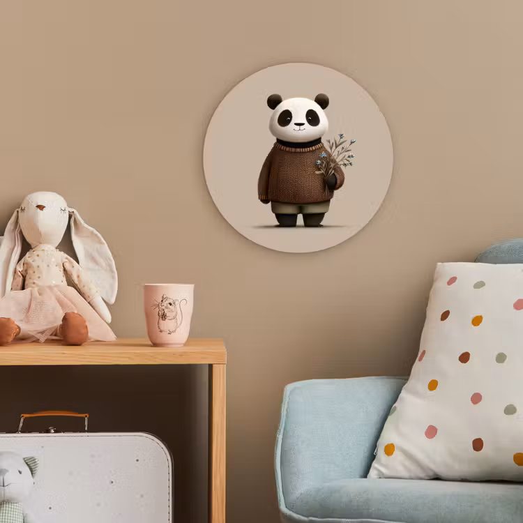 Panda - Blauwe bloemen - Zachtheid Wandcirkel kunststof plaat 5mm dik klein -tsfeer1_kind