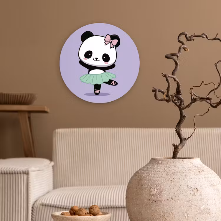 Panda - Paars - Sierlijk - Kawaii Wandcirkel kunststof plaat 5mm dik klein -sfeer1