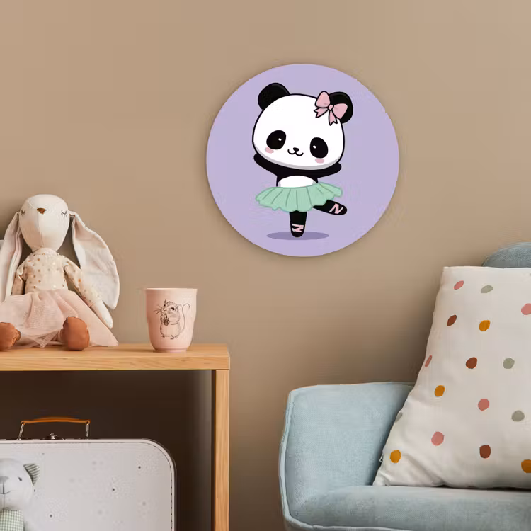 Panda - Paars - Sierlijk - Kawaii Wandcirkel kunststof plaat 5mm dik klein -tsfeer1_kind