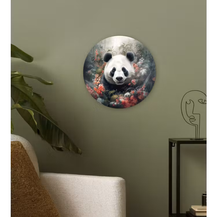 Panda - Wilde dieren - Bloemen - Natuur Wandcirkel kunststof plaat 5mm dik klein -sfeer3