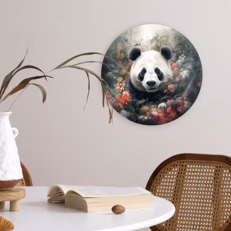 Panda - Wilde dieren - Bloemen - Natuur Wandcirkel kunststof plaat 5mm dik klein -sfeer4