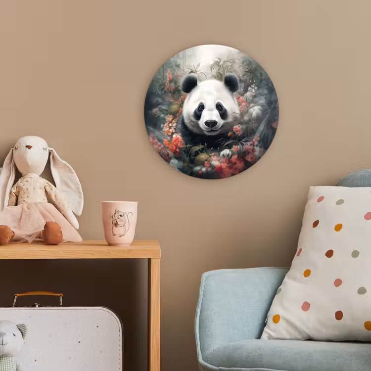 Panda - Wilde dieren - Bloemen - Natuur Wandcirkel kunststof plaat 5mm dik klein -tsfeer1_kind