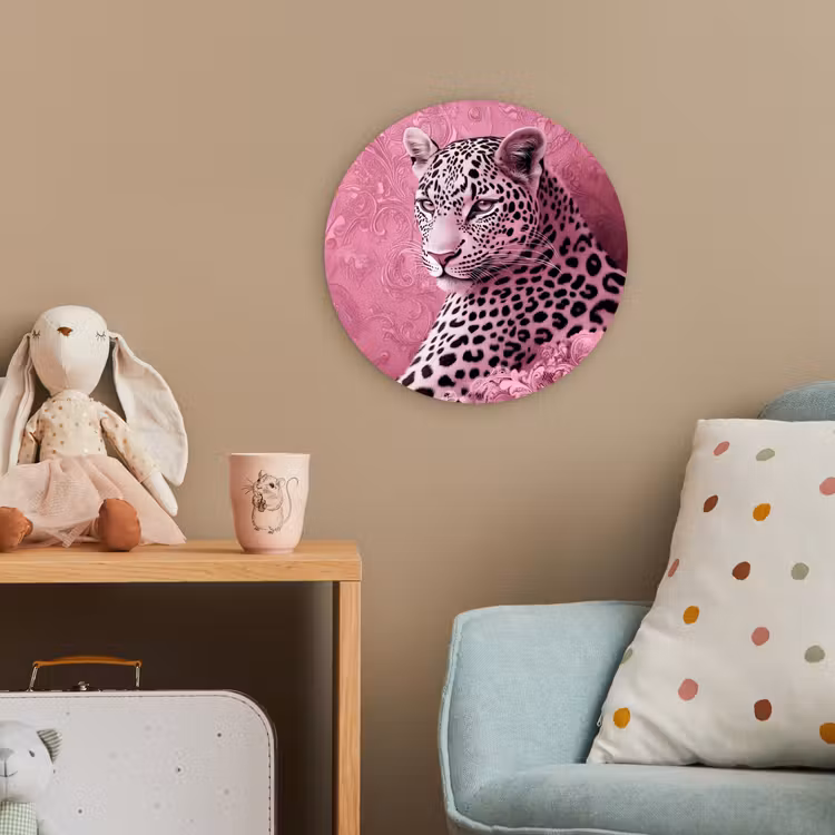 Panter - Luxe - Roze Wandcirkel kunststof plaat 5mm dik klein -tsfeer1_kind