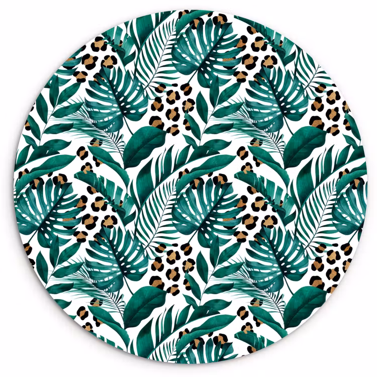 Inductie beschermer - Panterprint - Bladeren - Jungle - Afdekplaat voor kookplaat Wandcirkel kunststof plaat 5mm dik klein -3d