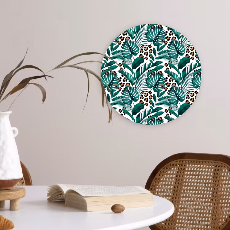 Inductie beschermer - Panterprint - Bladeren - Jungle - Afdekplaat voor kookplaat Wandcirkel kunststof plaat 5mm dik klein -sfeer4