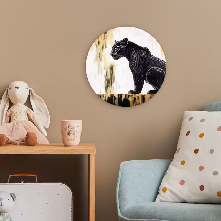 Panter - Zwart - Abstract - Goud Wandcirkel kunststof plaat 5mm dik klein -tsfeer1_kind