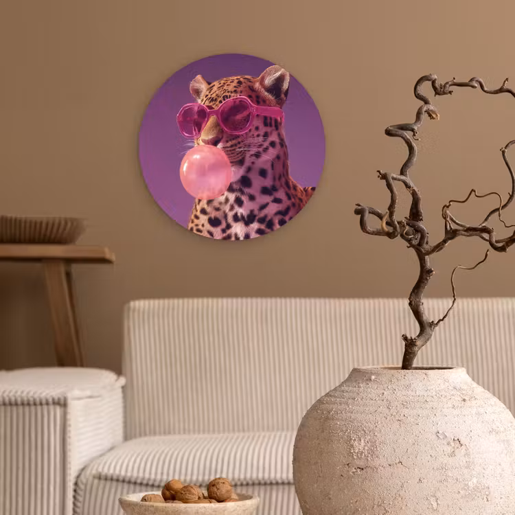 Panter - Zonnebril - Kauwgombel - Roze Wandcirkel kunststof plaat 5mm dik klein -sfeer1