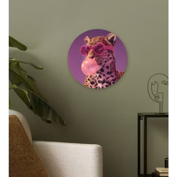 Panter - Zonnebril - Kauwgombel - Roze Wandcirkel kunststof plaat 5mm dik klein -sfeer3