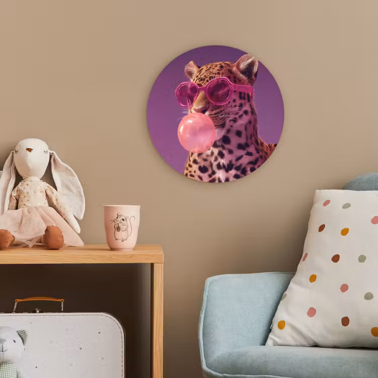 Panter - Zonnebril - Kauwgombel - Roze Wandcirkel kunststof plaat 5mm dik klein -tsfeer1_kind