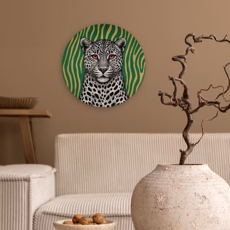 Panter - Zebrapatroon - Groen Wandcirkel kunststof plaat 5mm dik klein -sfeer1