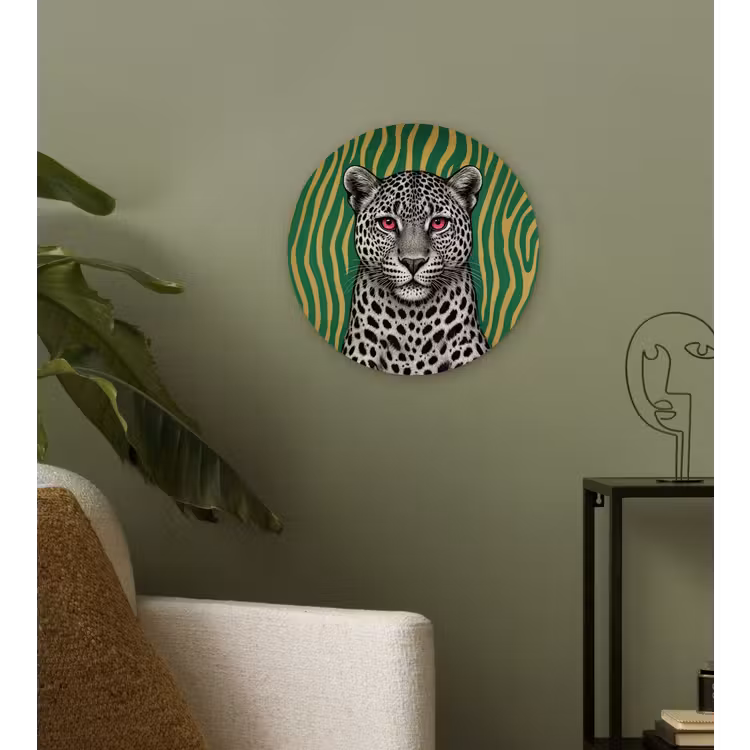 Panter - Zebrapatroon - Groen Wandcirkel kunststof plaat 5mm dik klein -sfeer3