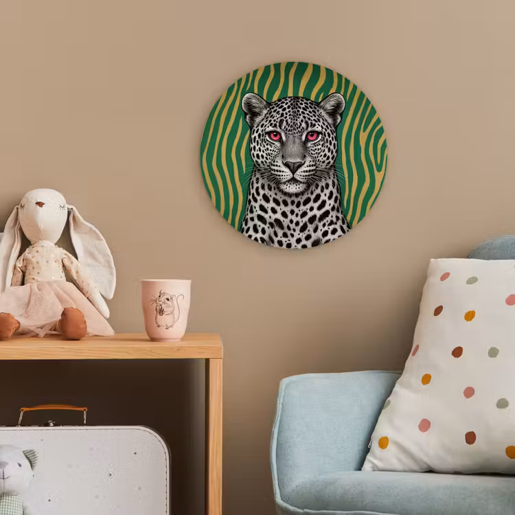 Panter - Zebrapatroon - Groen Wandcirkel kunststof plaat 5mm dik klein -tsfeer1_kind