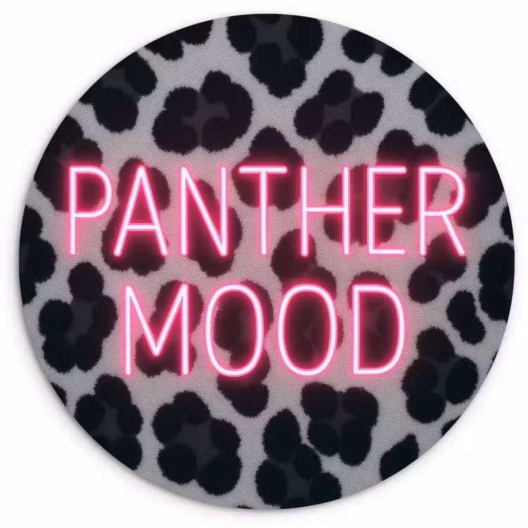 Panterprint - Zwart - Neonletters - Roze Wandcirkel kunststof plaat 5mm dik klein -3d