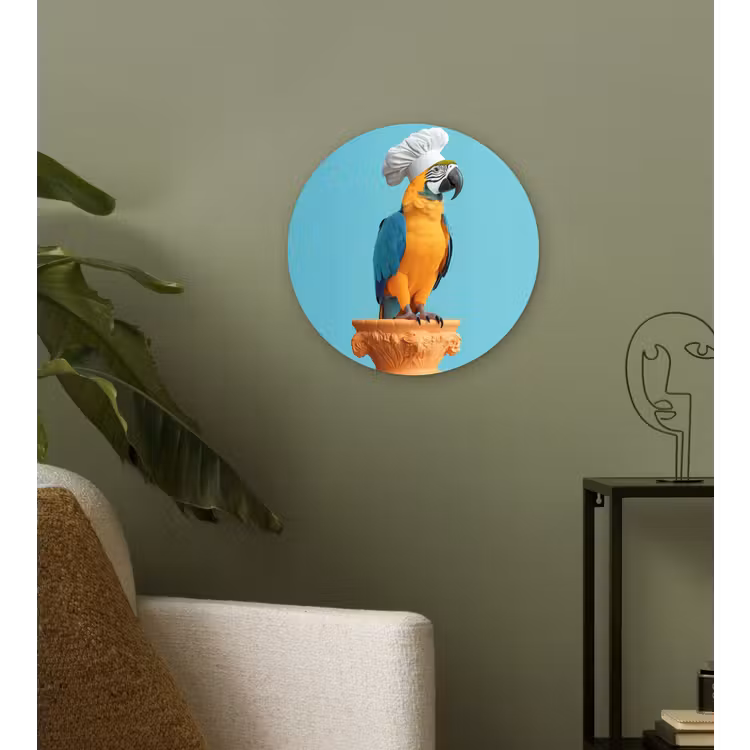 Papegaai - Koksmuts - Grappig - Vogel Wandcirkel kunststof plaat 5mm dik klein -sfeer3