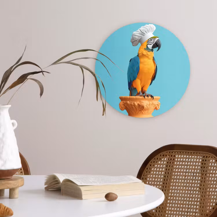 Papegaai - Koksmuts - Grappig - Vogel Wandcirkel kunststof plaat 5mm dik klein -sfeer4