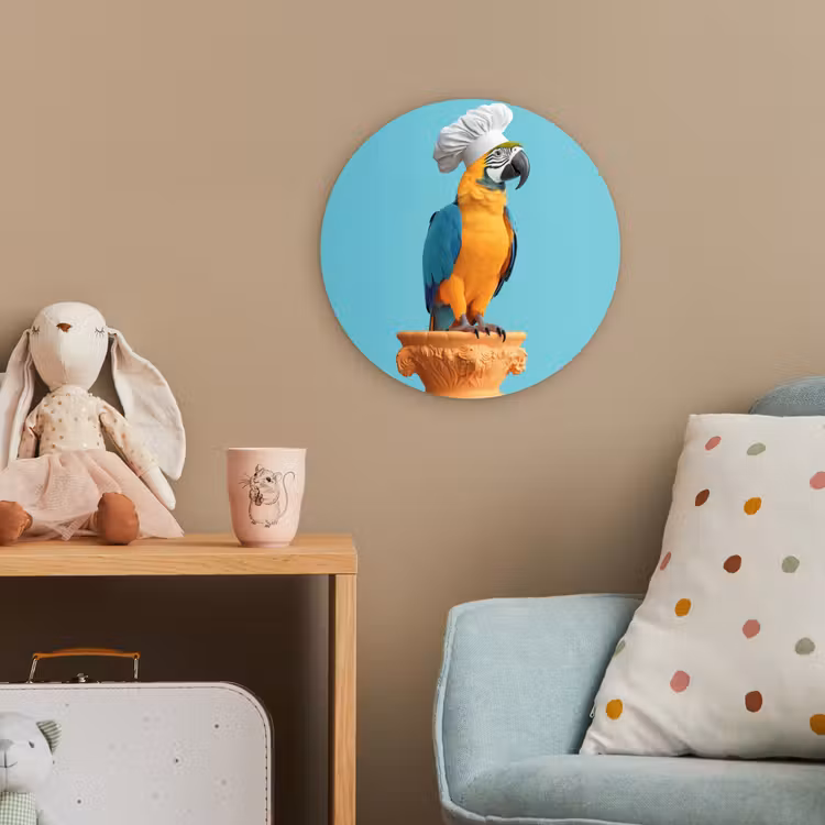 Papegaai - Koksmuts - Grappig - Vogel Wandcirkel kunststof plaat 5mm dik klein -tsfeer1_kind