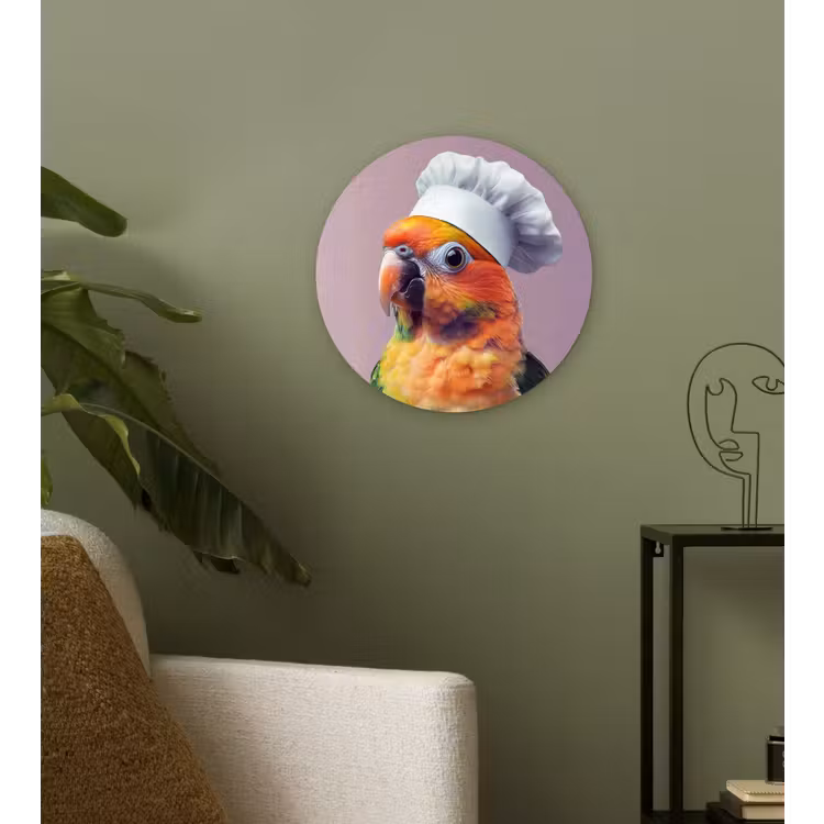 Papegaai - Koksmuts - Nieuwsgierig - Vogel Wandcirkel kunststof plaat 5mm dik klein -sfeer3
