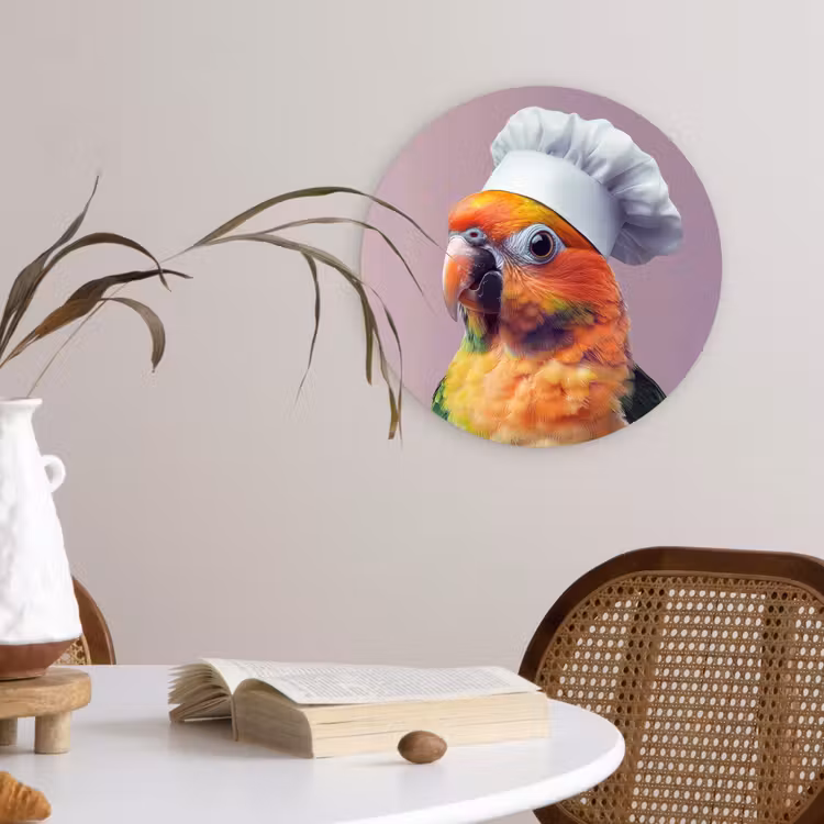Papegaai - Koksmuts - Nieuwsgierig - Vogel Wandcirkel kunststof plaat 5mm dik klein -sfeer4