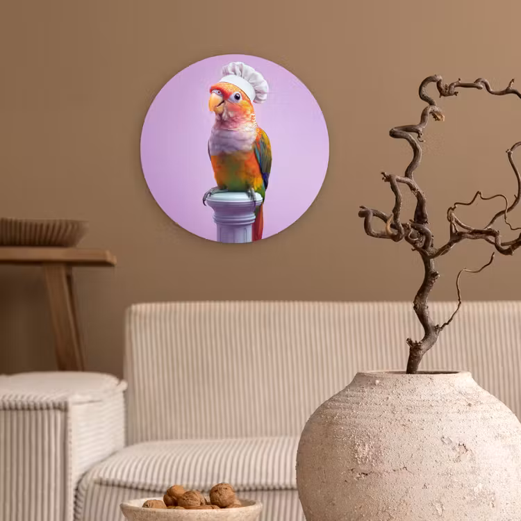 Papegaai - Koksmuts - Pilaar - Vogel Wandcirkel kunststof plaat 5mm dik klein -sfeer1