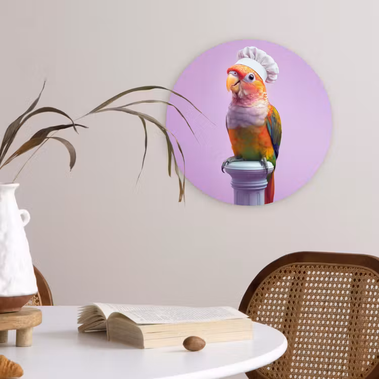 Papegaai - Koksmuts - Pilaar - Vogel Wandcirkel kunststof plaat 5mm dik klein -sfeer4