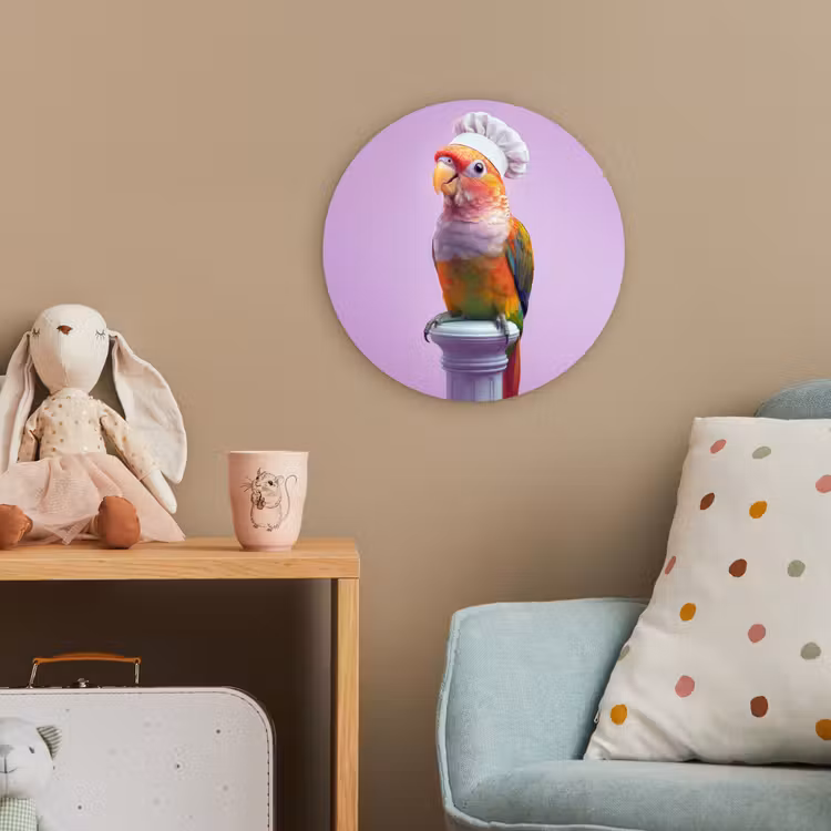 Papegaai - Koksmuts - Pilaar - Vogel Wandcirkel kunststof plaat 5mm dik klein -tsfeer1_kind