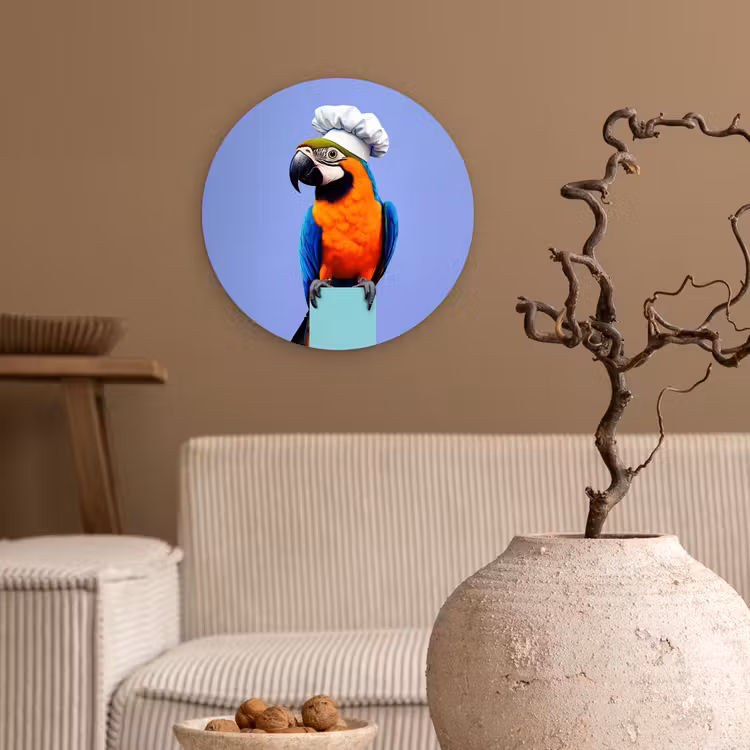 Papegaai - Koksmuts - Vogel - Leuk Wandcirkel kunststof plaat 5mm dik klein -sfeer1