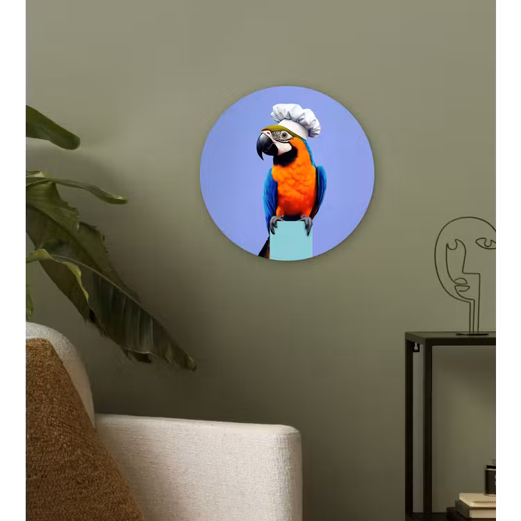 Papegaai - Koksmuts - Vogel - Leuk Wandcirkel kunststof plaat 5mm dik klein -sfeer3