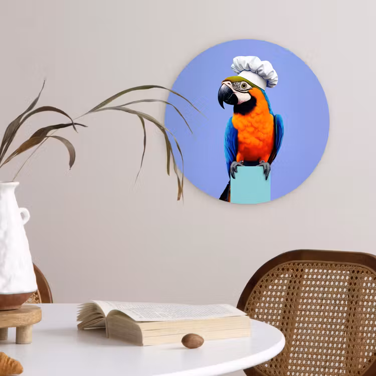 Papegaai - Koksmuts - Vogel - Leuk Wandcirkel kunststof plaat 5mm dik klein -sfeer4