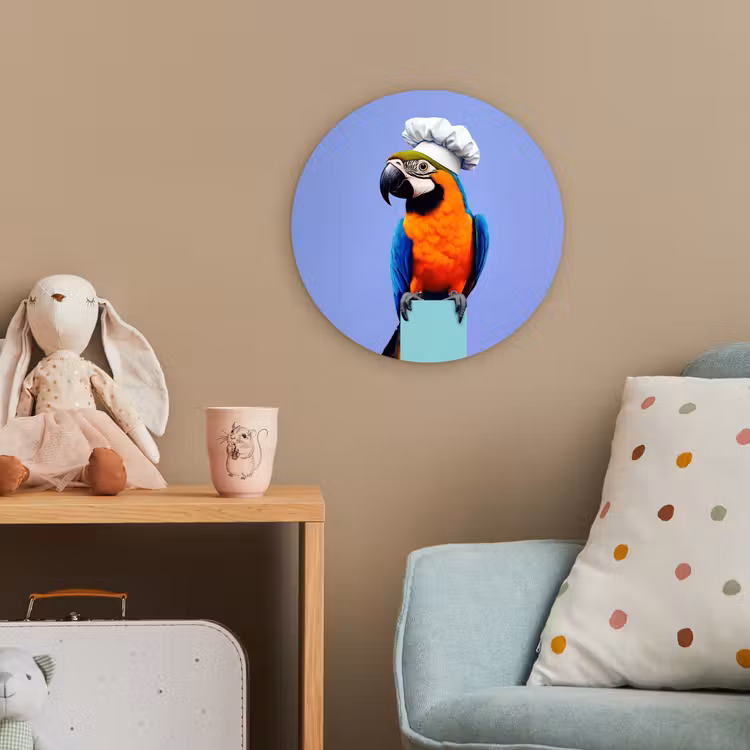 Papegaai - Koksmuts - Vogel - Leuk Wandcirkel kunststof plaat 5mm dik klein -tsfeer1_kind