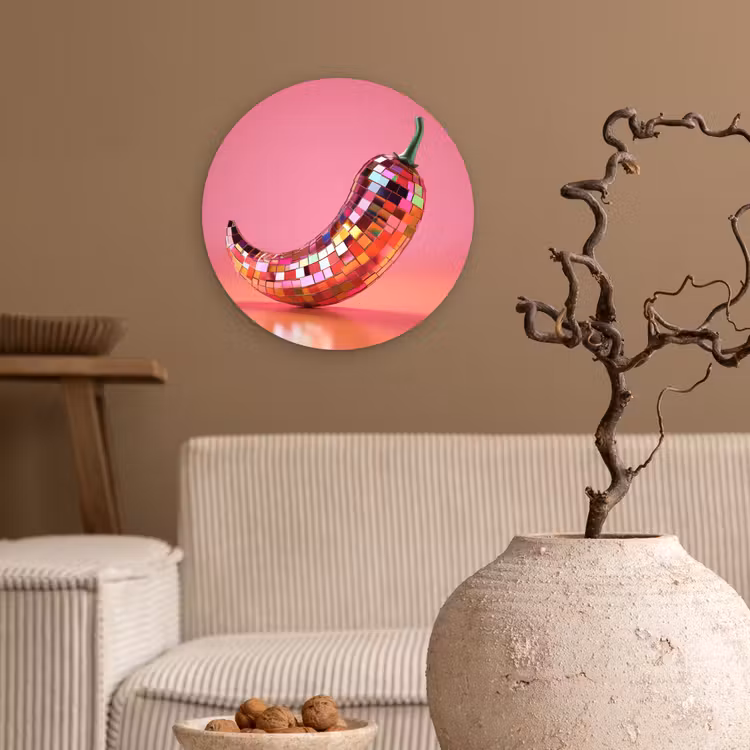 Peper - Disco - Rood - Glitter Wandcirkel kunststof plaat 5mm dik klein -sfeer1