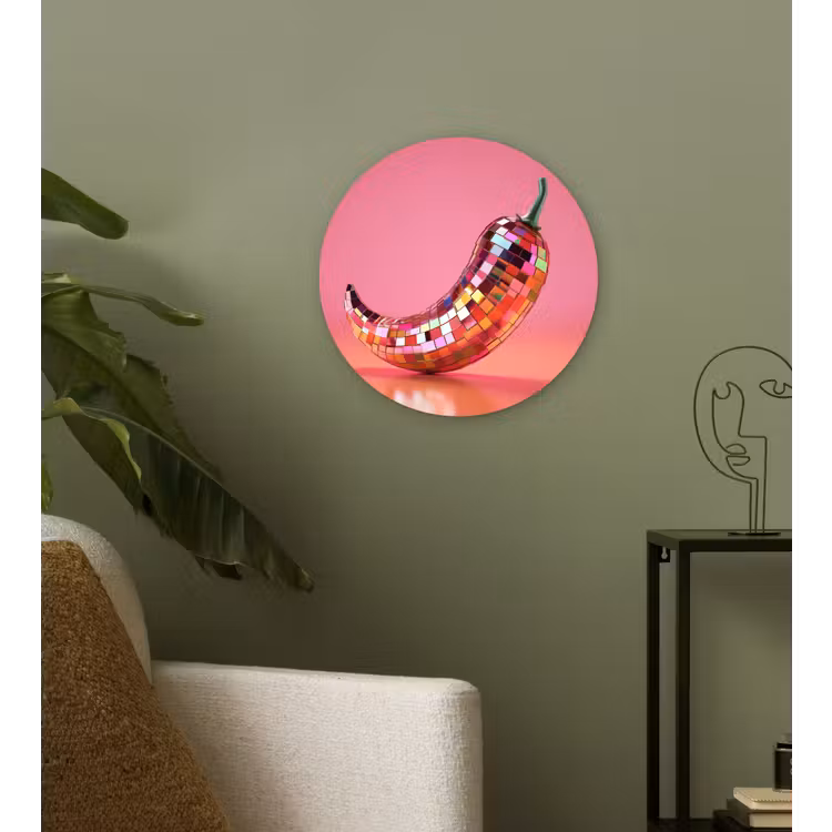 Peper - Disco - Rood - Glitter Wandcirkel kunststof plaat 5mm dik klein -sfeer3