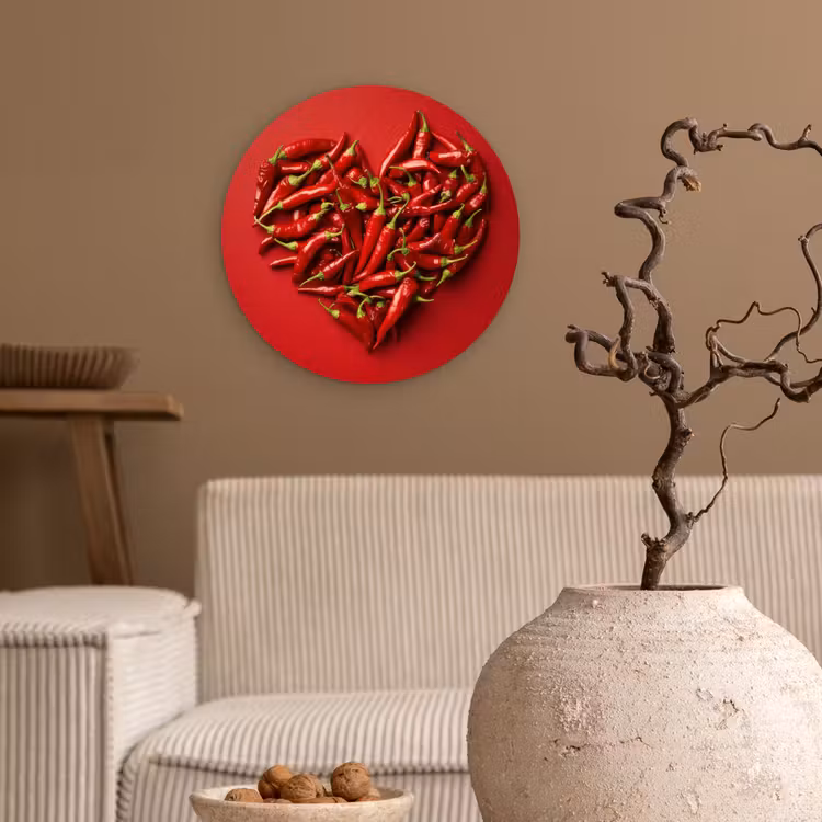 Pepers - Rood - Hart Wandcirkel kunststof plaat 5mm dik klein -sfeer1