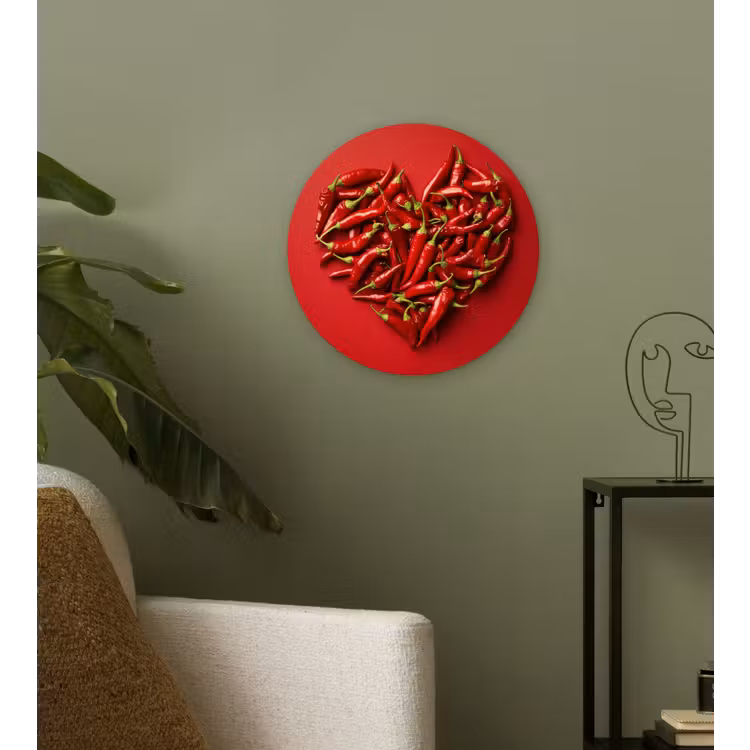 Pepers - Rood - Hart Wandcirkel kunststof plaat 5mm dik klein -sfeer3