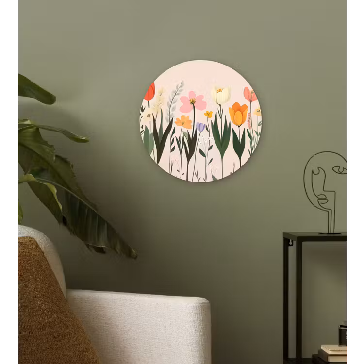 Pasteltinten - Bloemen - Illustratie Wandcirkel kunststof plaat 5mm dik klein -sfeer3