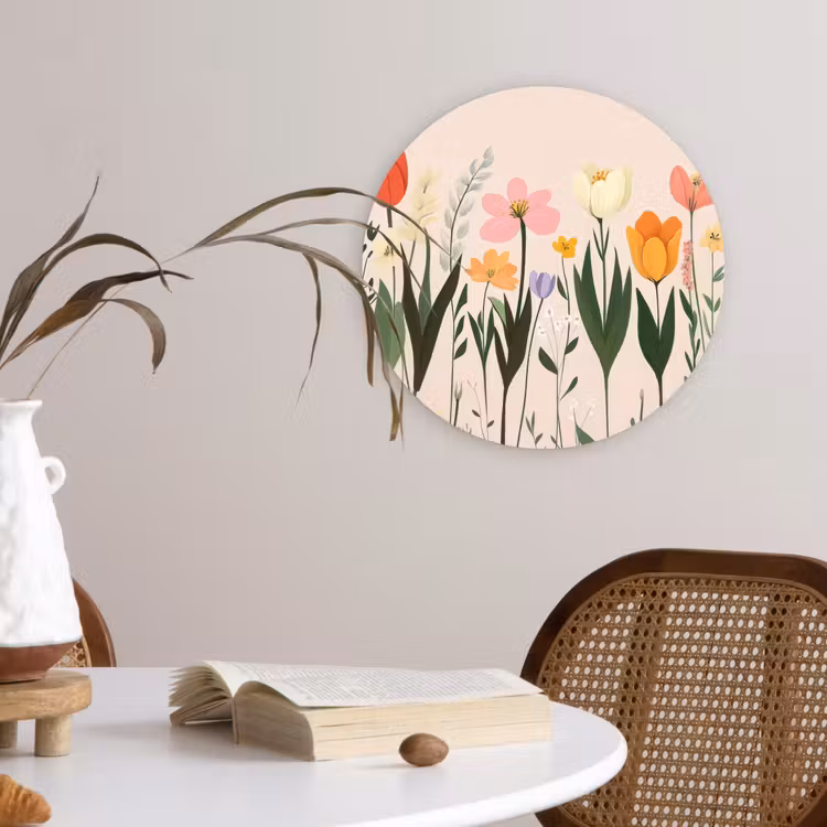 Pasteltinten - Bloemen - Illustratie Wandcirkel kunststof plaat 5mm dik klein -sfeer4