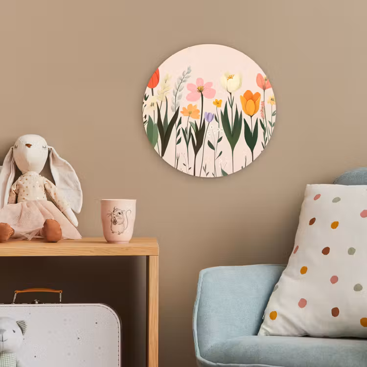 Pasteltinten - Bloemen - Illustratie Wandcirkel kunststof plaat 5mm dik klein -tsfeer1_kind