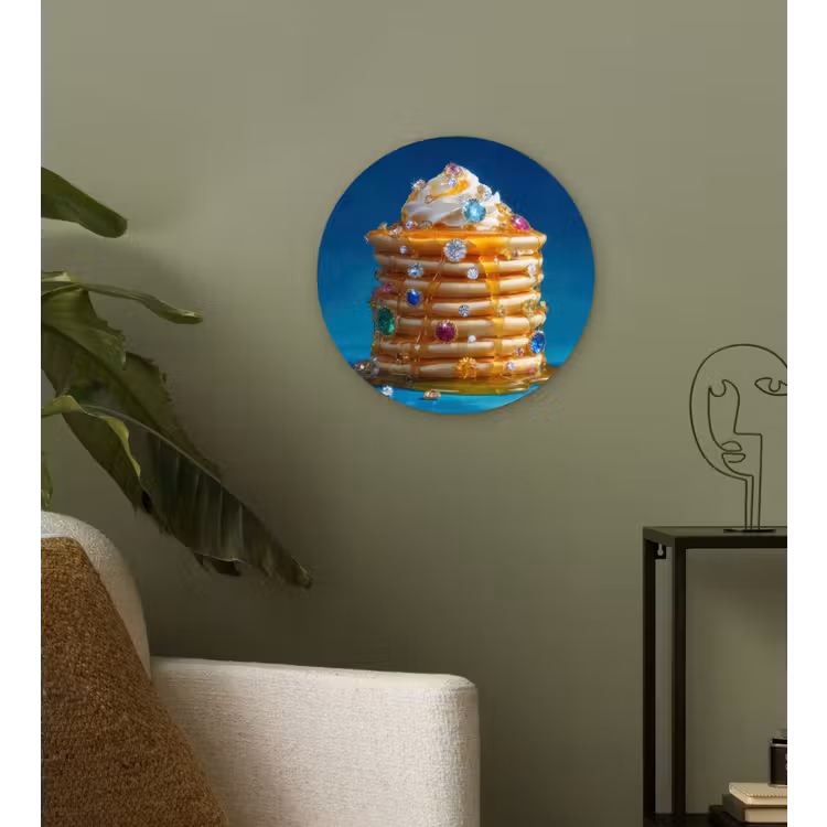 Pannenkoeken - Steentjes - Glitter - Slagroom Wandcirkel kunststof plaat 5mm dik klein -sfeer3