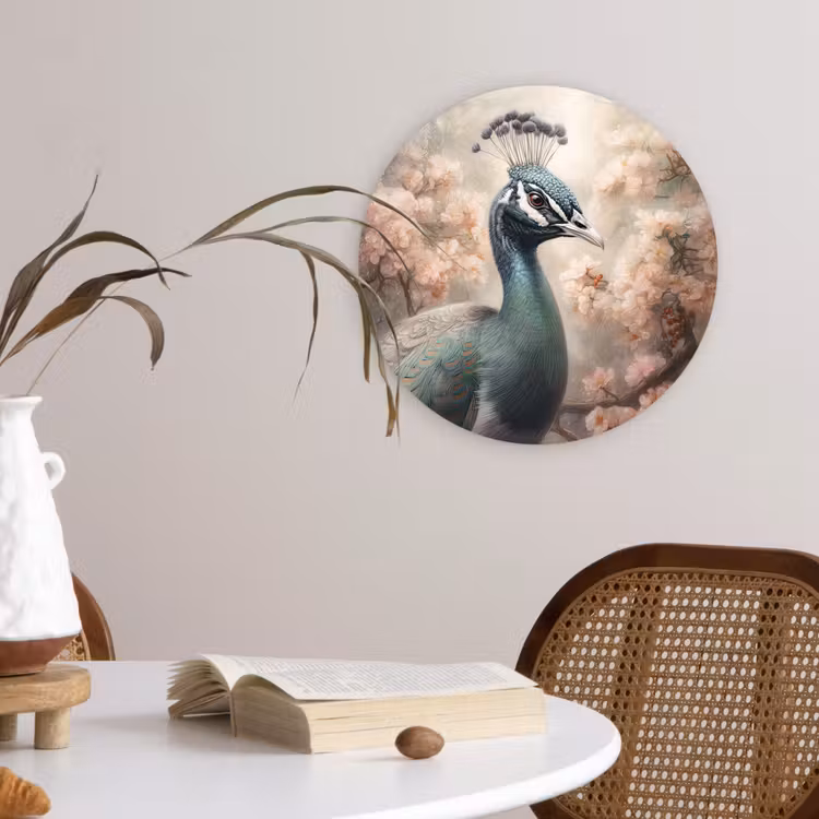 Pauw - Vogels - Bloemen - Boom - Botanisch Wandcirkel kunststof plaat 5mm dik klein -sfeer4