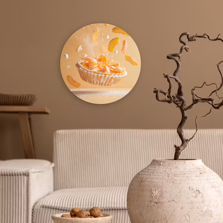 Peach - Eten - Taart - Oranje Wandcirkel kunststof plaat 5mm dik klein -sfeer1