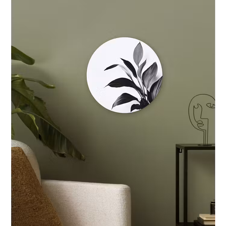Plant - Bladeren - Minimalistisch - Zwart Wandcirkel kunststof plaat 5mm dik klein -sfeer3