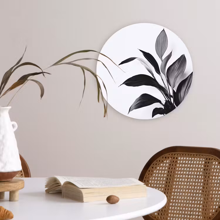 Plant - Bladeren - Minimalistisch - Zwart Wandcirkel kunststof plaat 5mm dik klein -sfeer4